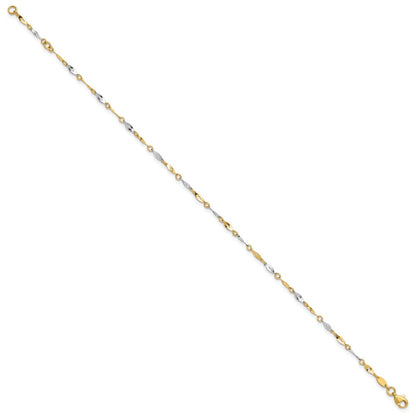 14K Two-Tone Gold Polished Twisted Link 9 Inch Plus 1 Inch Extender - Total 10 Inch Anklet