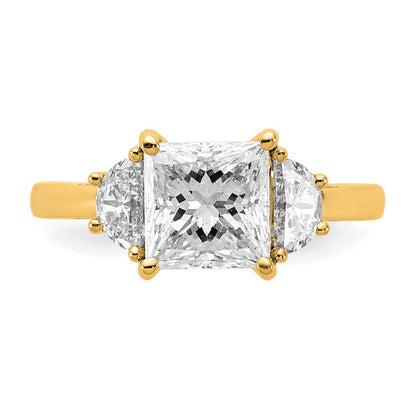 14K Yellow Gold 2 1/2 carat Certified Lab Grown Diamond VS+ F+ Princess and Half Moon Complete Three Stone Engagement Ring