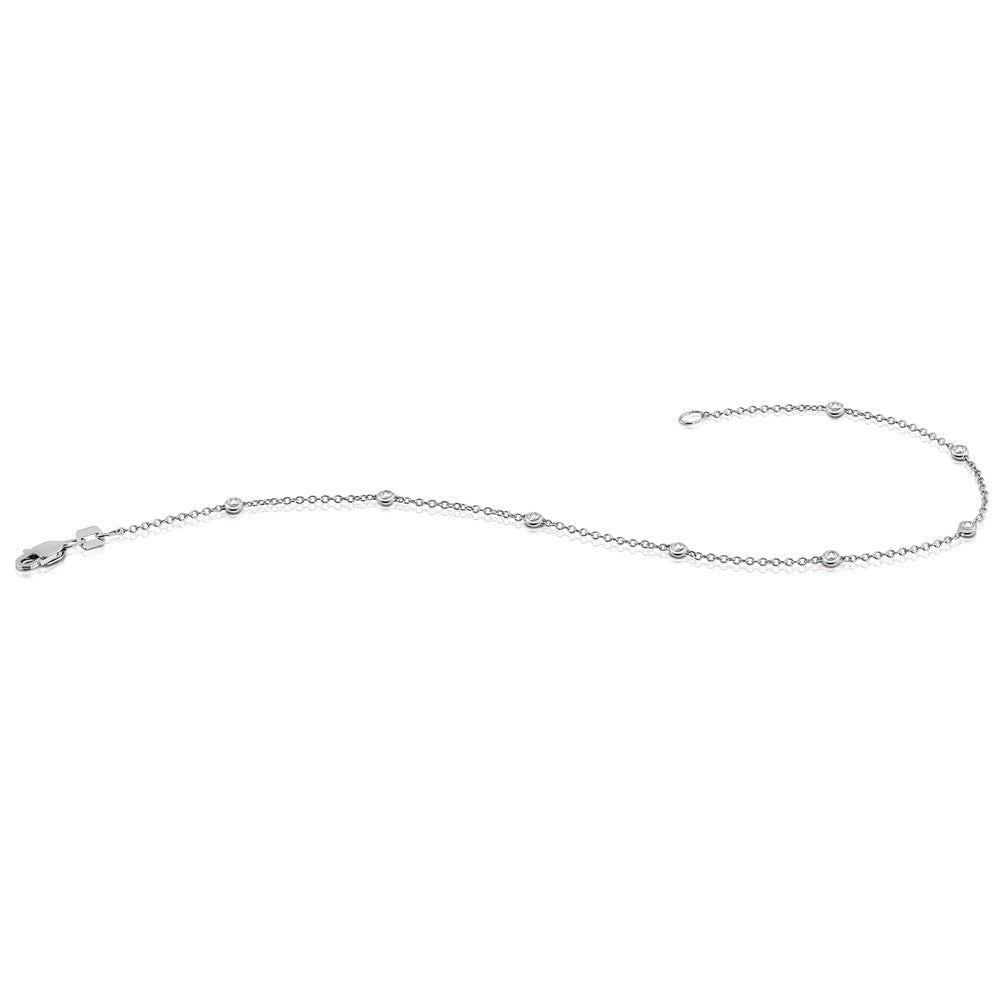 14K White Gold Complete 1/8 carat Bezel-set Diamond and Cable Chain 5-Station 7 Inch Bracelet