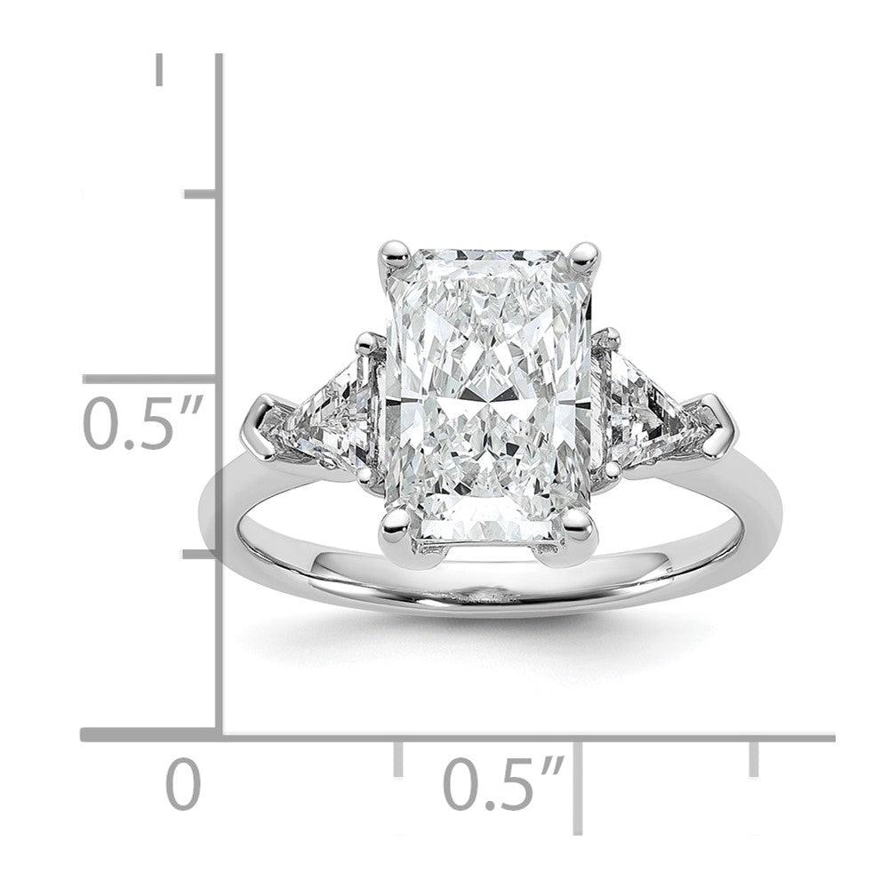 14K White Gold 5/8 carat Lab Grown Diamond VS/SI+ G+ Triangle 2 1/2 carat Radiant Center Semi Mount Three Stone Engagement Ring