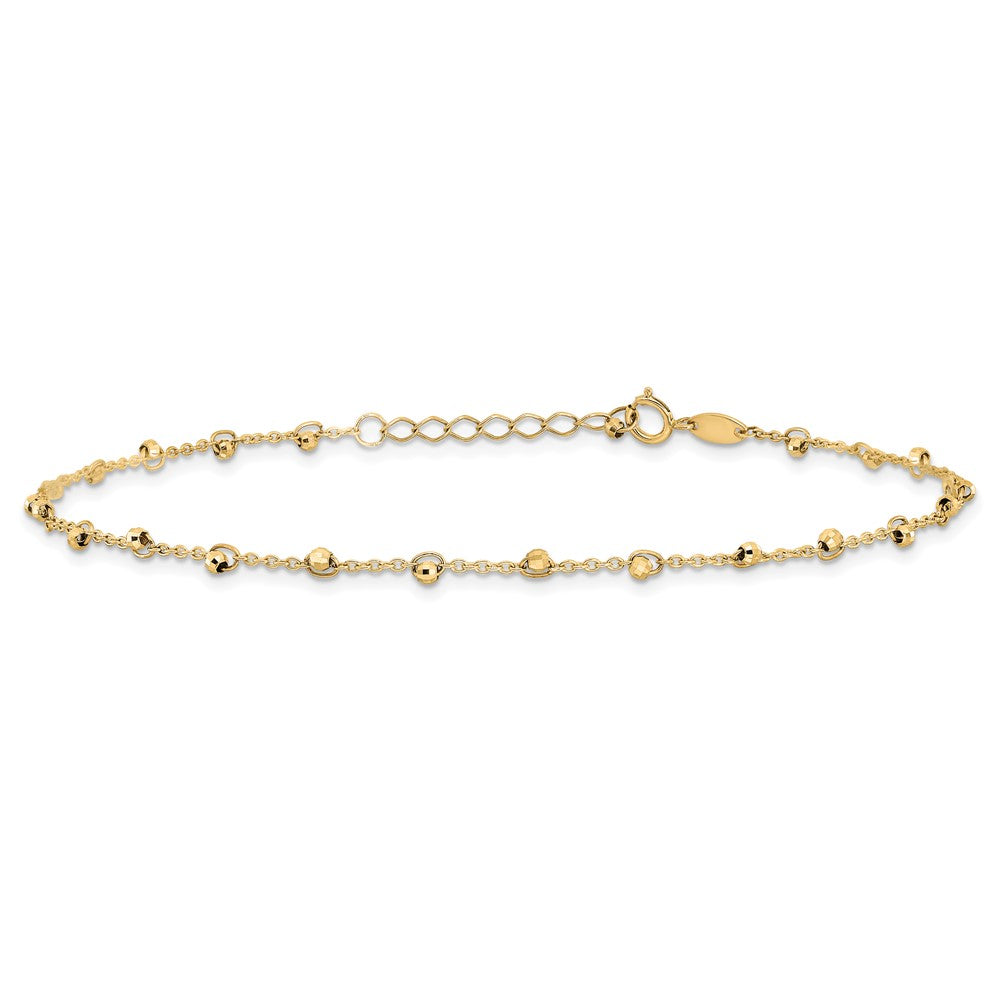 14K Yellow Gold Mirror Beads 9 Inch Plus 1 Inch Extender - Total 10 Inch Anklet
