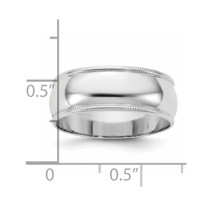 14k White Gold 7mm LTW Milgrain Half Round Wedding Band Ring