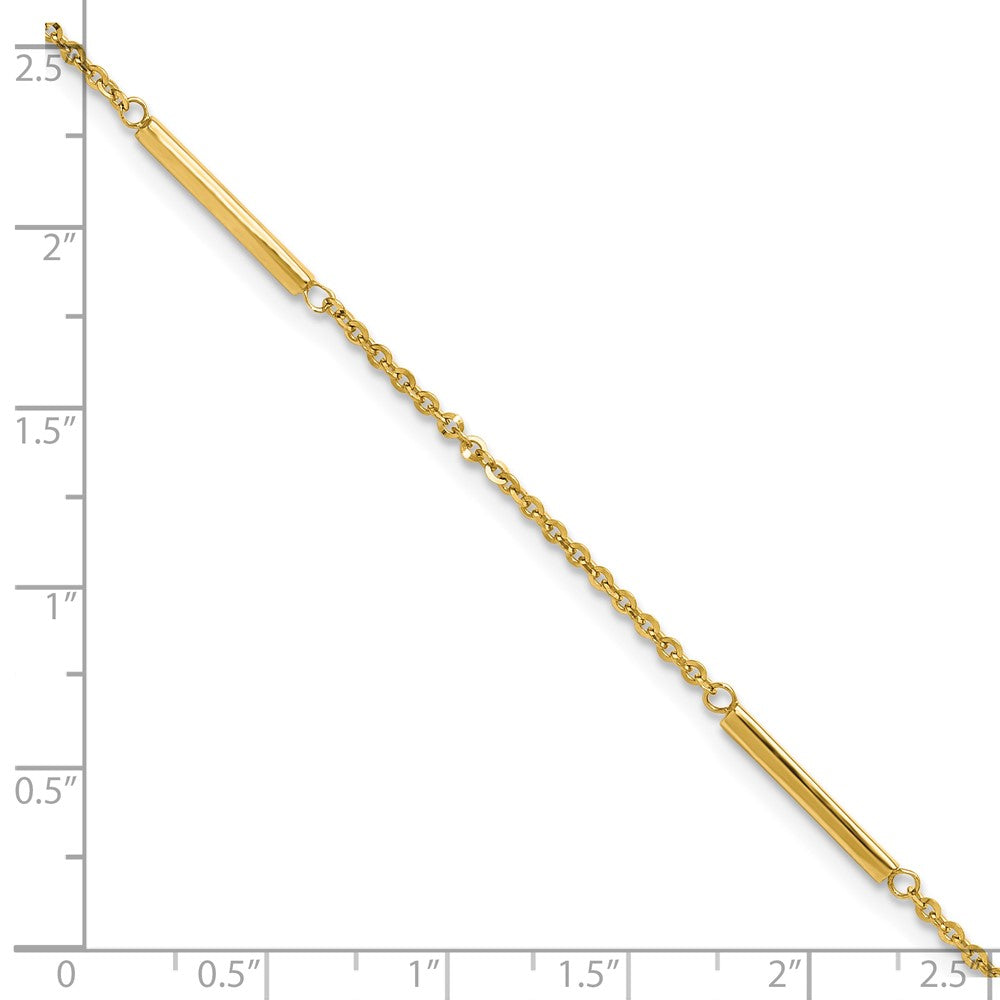 14K Yellow Gold Cable Chain and Bar 3-Station 9 Inch Plus 1 Inch Extender - Total 10 Inch Anklet