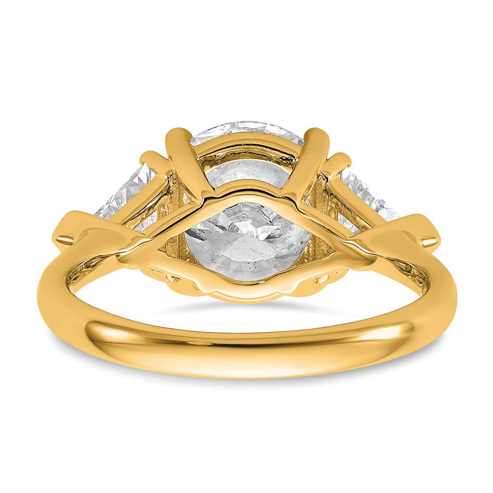 14K Yellow Gold 4 1/8 carat Certified Lab Grown Diamond VS+ F+ Round and Triangle Complete Three Stone Engagement Ring