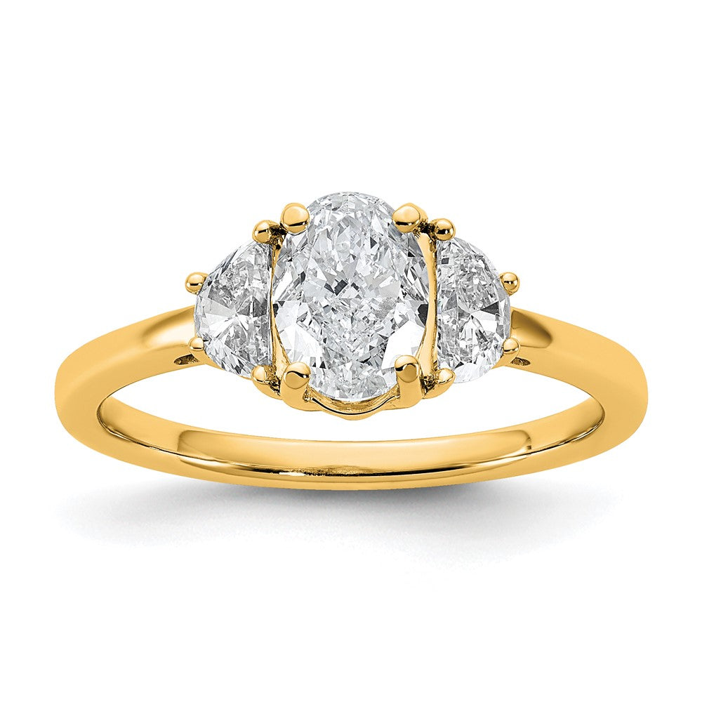 14K Yellow Gold 1 3/8 carat Certified Lab Grown Diamond VS+ F+ Complete Oval and Half Moon Three Stone Engagement Ring
