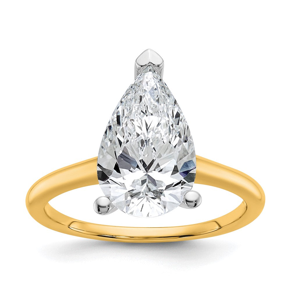 14K Two-Tone Gold Two-tone 3 carat Lab Grown Diamond VS+ F+ Pear Solitaire Complete Engagement Ring