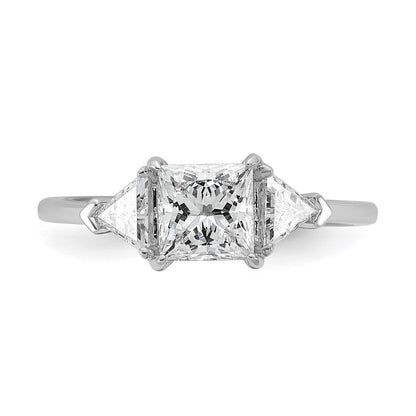 14K White Gold 1/2 carat Lab Grown Diamond VS/SI+ G+ Trillion and 1 carat Princess Center Semi Mount Three Stone Engagement Ring