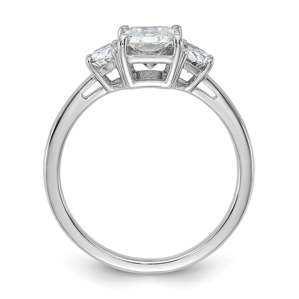 14K White Gold 2 carat Certified Lab Grown Diamond VS+ F+ Radiant and Half Moon Complete Three Stone Engagement Ring