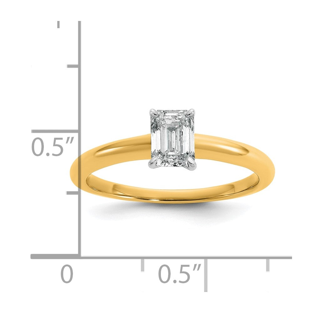 14K Two-Tone Gold Two-tone 3/4 carat Certified Lab Grown Diamond VS+ F+ Emerald Solitaire Complete Engagement Ring