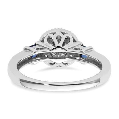14K White Gold 1/2 carat Lab Grown Diamond VS/SI+ G+ and Created Sapphire Complete Round Halo Engagement Ring