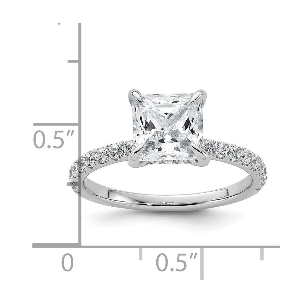 14K White Gold 2 1/2 carat Certified Lab Grown Diamond VS+ F+ Princess Complete Solitaire with Flair Engagement Ring