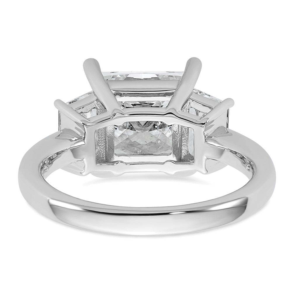 14K White Gold 4 carat Lab Grown Diamond VS+ F+ Princess and Trapezoid Complete Three Stone Engagement Ring