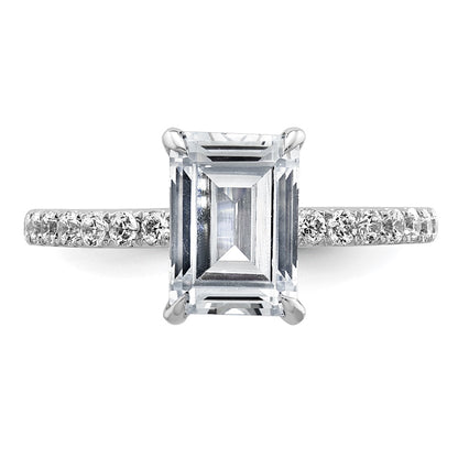 14K White Gold 2 3/8 carat Certified Lab Grown Diamond VS/SI+ G+ Emerald Complete Solitaire with Flair Engagement Ring