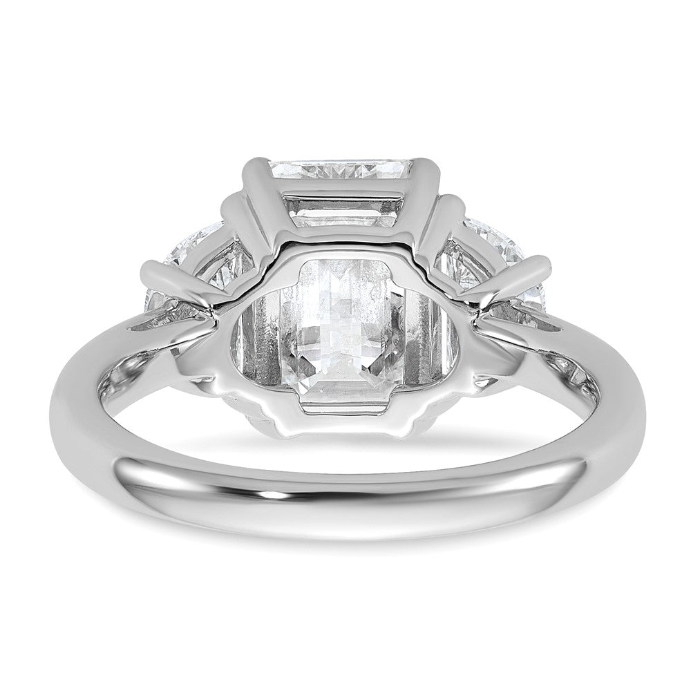 14K White Gold 4 carat Certified Lab Grown Diamond VS/SI+ G+ Complete Emerald and Half Moon Three Stone Engagement Ring