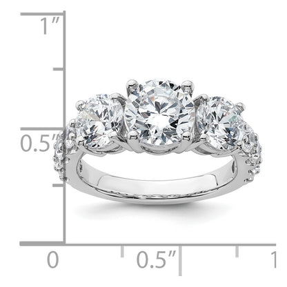 14K White Gold 4 carat Lab Grown Diamond VS/SI+ G+ Round Complete Three Stone Engagement Ring