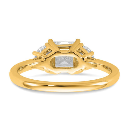 14K Yellow Gold 3/8 carat Lab Grown Diamond VS/SI+ G+ Half Moon 1 carat Princess Center Semi Mount Three Stone Engagement Ring