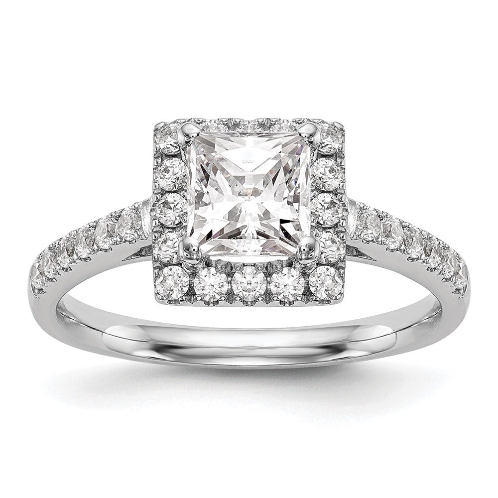 14K White Gold Halo Plus (Holds 1 carat (5.5mm) Princess Center) 1/2 carat Diamond Semi-Mount Engagement Ring