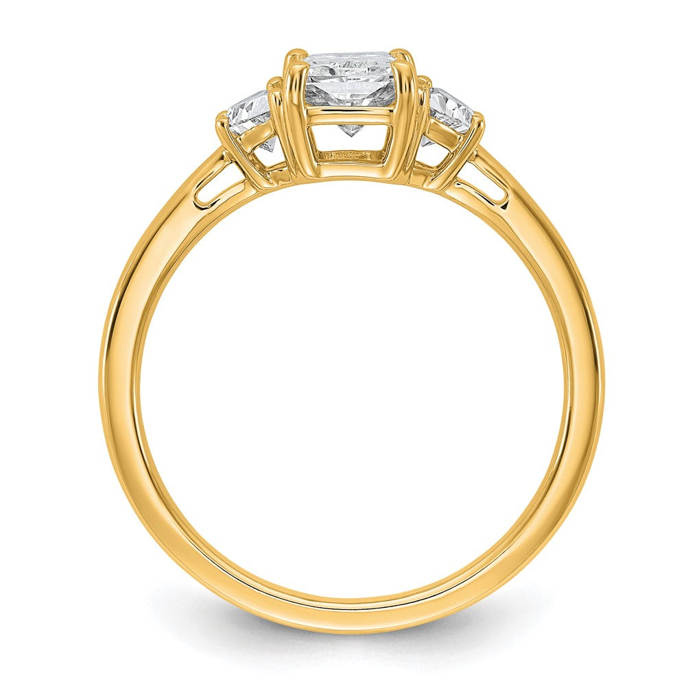 14K Yellow Gold 3/8 carat Lab Grown Diamond VS+ F+ Half Moon 1 carat Radiant Center Semi Mount Engagement Ring