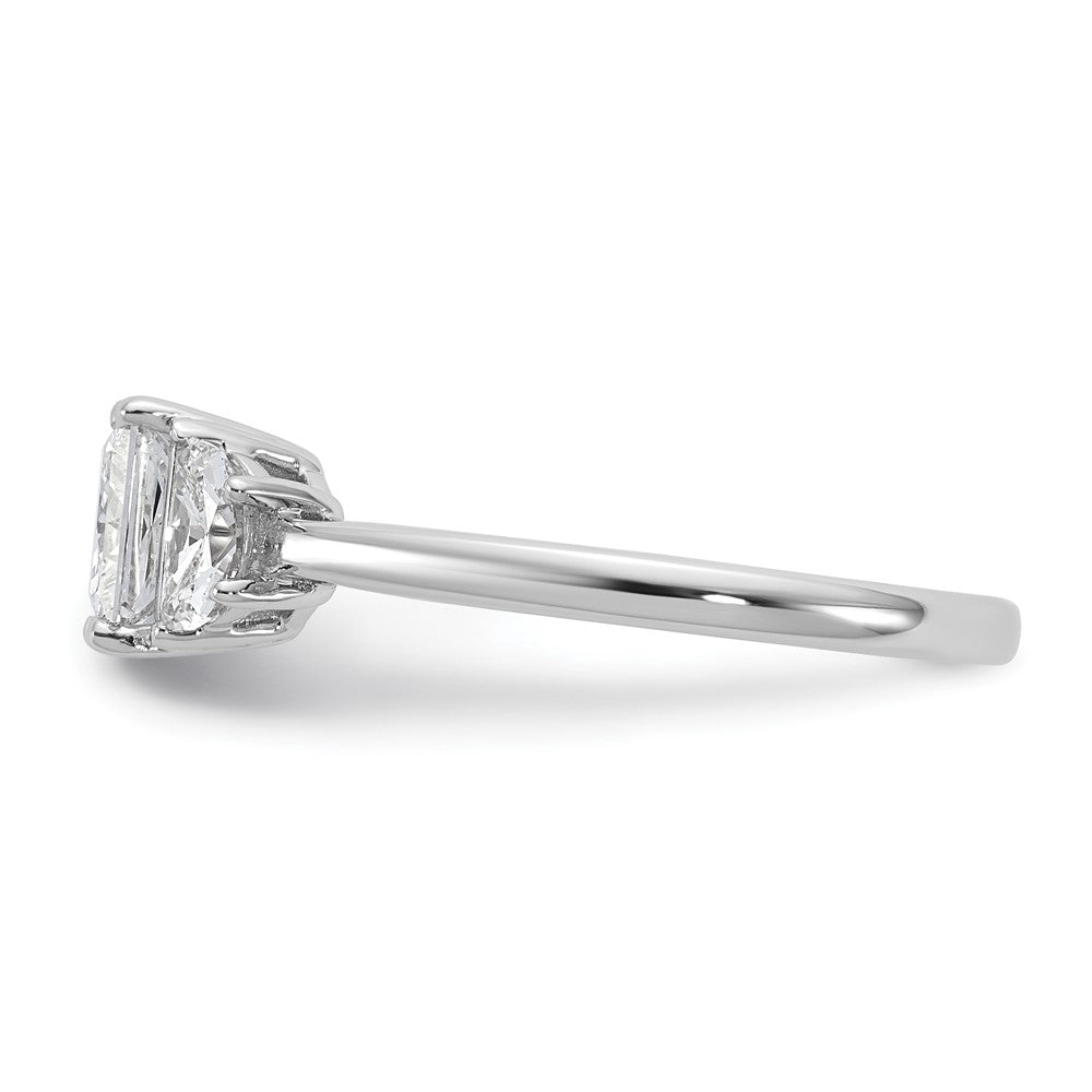 14K White Gold 1 3/8 carat Certified Lab Grown Diamond VS+ F+ Princess and Half Moon Complete Three Stone Engagement Ring