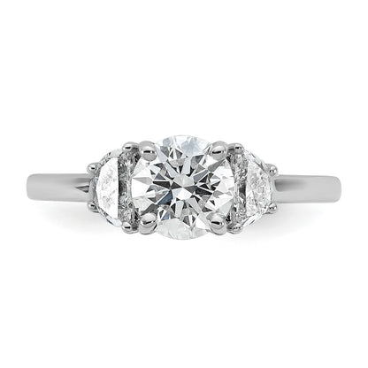 14K White Gold 3/8 carat Lab Grown Diamond VS/SI+ G+ 1 carat Center Round Semi Mount Three Stone Engagement Ring