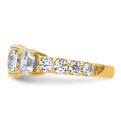 True Origin 14K Yellow Gold 5 carat Lab Grown Diamond VS+ F+ Complete Round Three Stone Ring