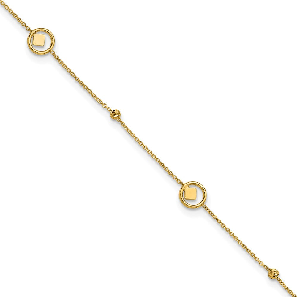 14K Yellow Gold Geometric and Diamond-cut Beads 9 Inch Plus 1 Inch Extender - Total 10 Inch Anklet