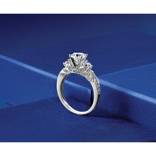 14K White Gold 1 3/4 carat Certified Lab Grown Diamond VS/SI+ G+ Round Complete Three Stone Engagement Ring