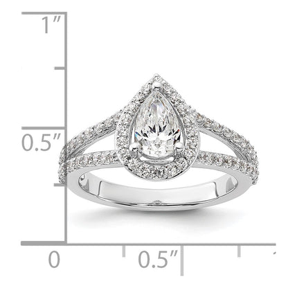 True Origin 14K White Gold 5/8 carat Lab Grown Diamond VS/SI  D E F  Semi Mount Pear Halo Engagement Ring