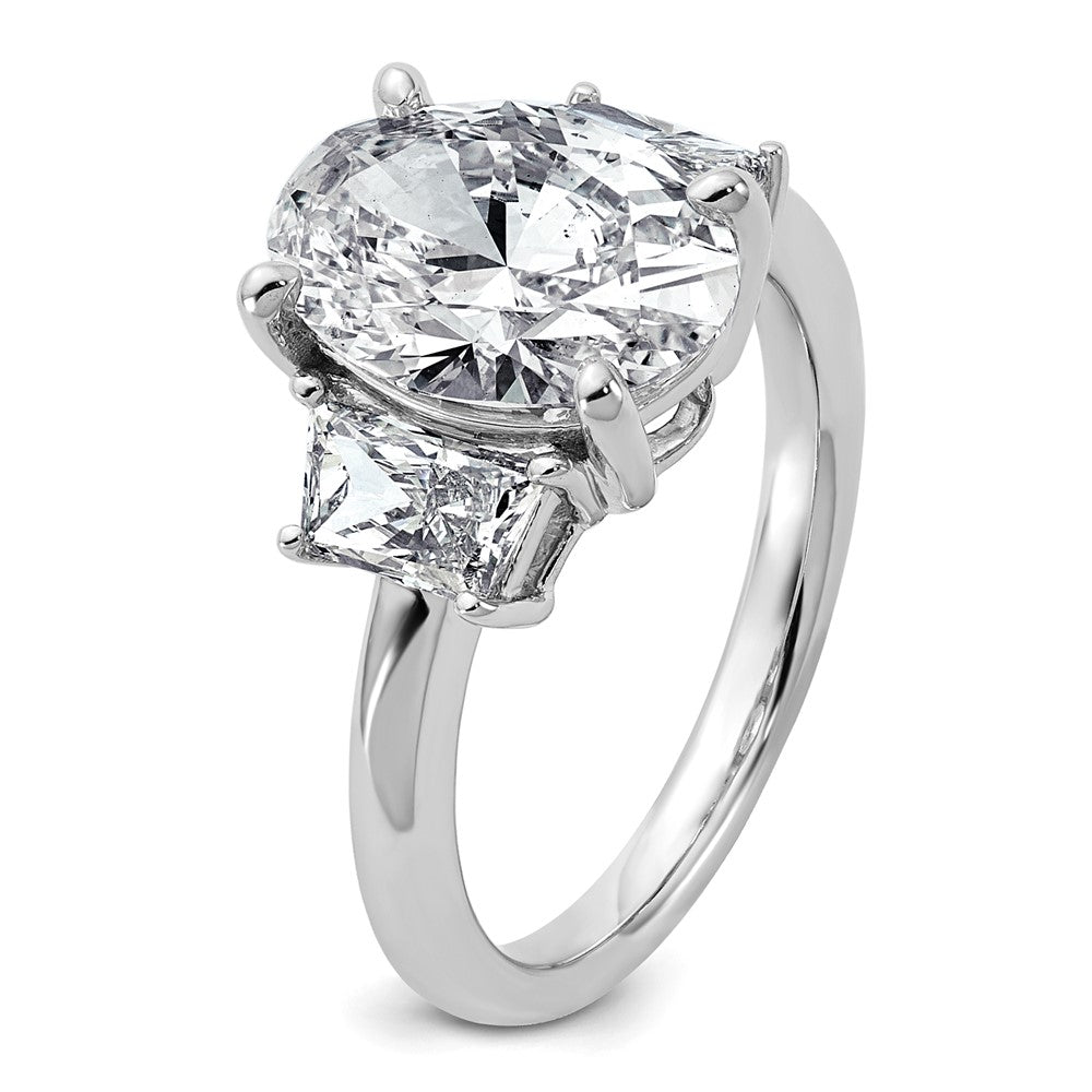 14K White Gold 1 carat Lab Grown Diamond VS+ F+ Trapezoid 3 carat Oval Semi Mount Three Stone Engagement Ring