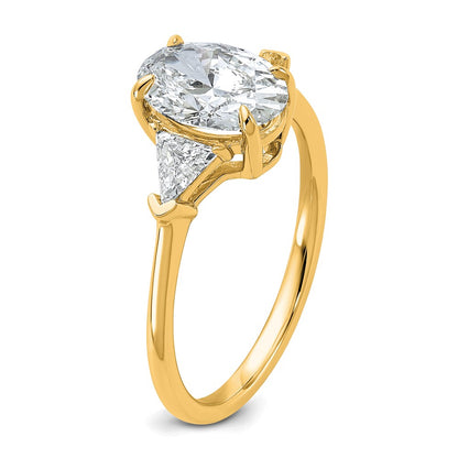 14K Yellow Gold 2 carat Certified Lab Grown Diamond VS+ F+ Complete Oval and Trillion Three Stone Engagement Ring