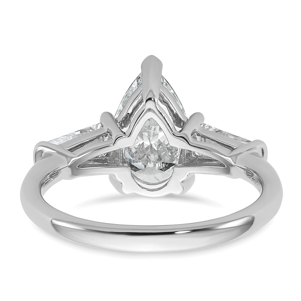 14K White Gold 2 5/8 carat Certified Lab Grown Diamond VS+ F+ Pear and Tapered Baguette Complete Engagement Ring