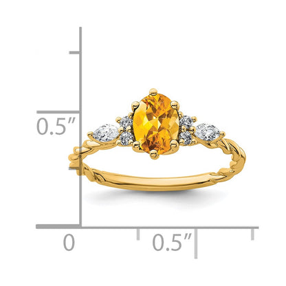 14K Yellow Gold Diamond and 7x5 Oval November/Citrine Size 7 Twisted Ring