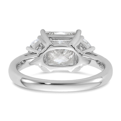 14K White Gold 3 1/8 carat Certified Lab Grown Diamond VS+ F+ Princess and Half Moon Complete Three Stone Engagement Ring