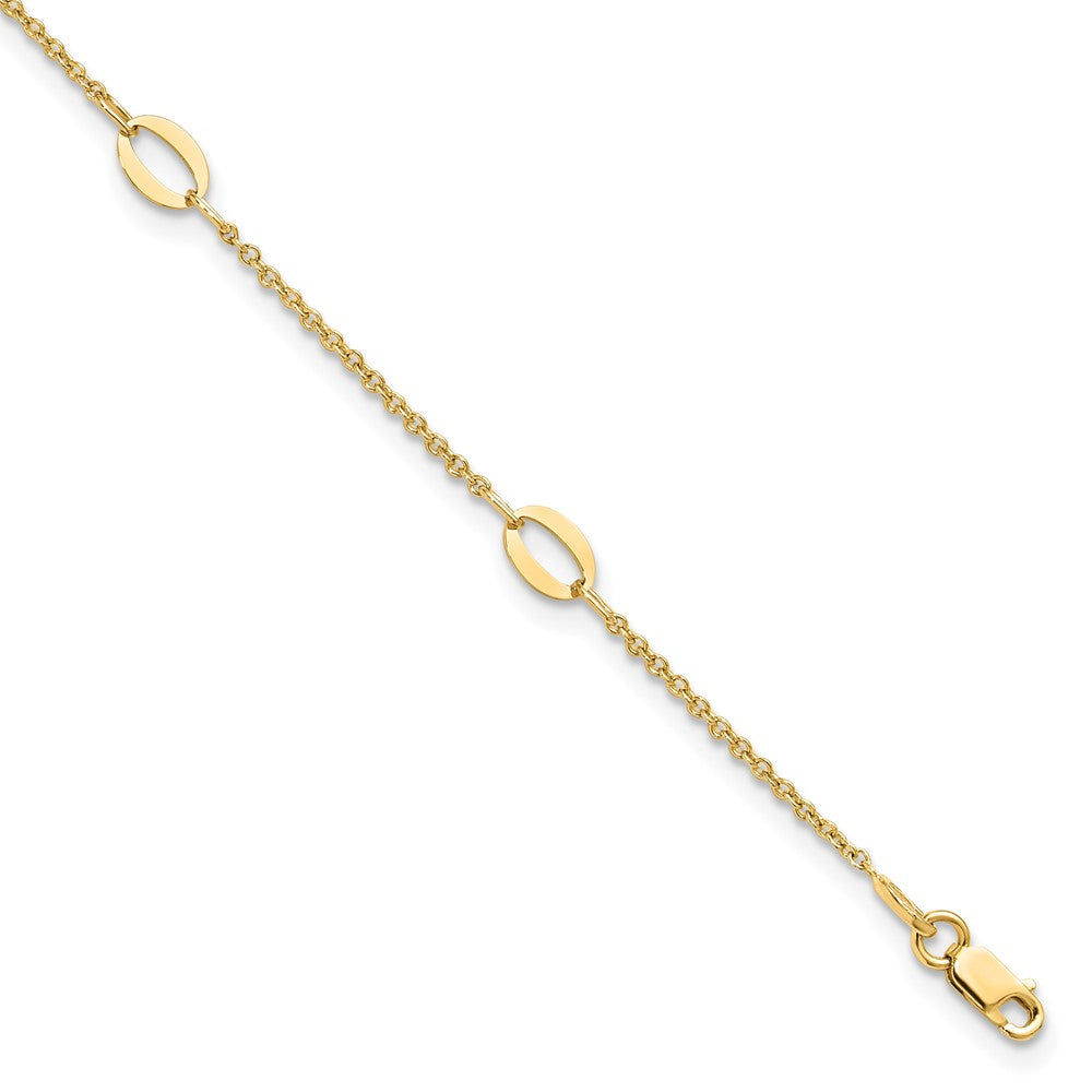 14K Yellow Gold Oval Links 5-Station 9 Inch Plus 1 Inch Extender - Total 10 Inch Anklet
