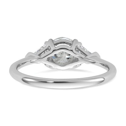 14K White Gold 1/2 carat Lab Grown Diamond VS+ F+ Triangle 1 carat Round Semi Mount Three Stone Engagement Ring