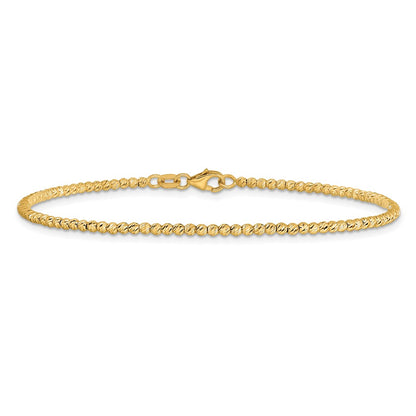 14K Yellow Gold Polished and Diamond-cut Round Beaded 7.5 Inch Bracelet