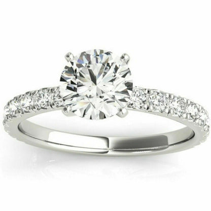 1 Ct Diamond Round Cut Engagement Ring Single Row 14k White Gold