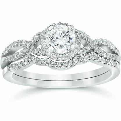 3/4ct Diamond Infinity Engagement Wedding Ring Set 14K White Gold