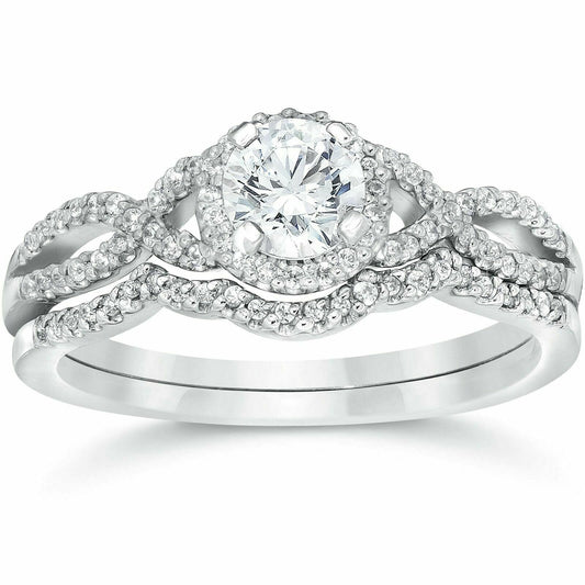3/4ct Diamond Infinity Engagement Wedding Ring Set 14K White Gold
