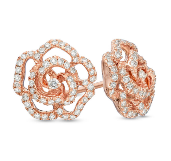 1/3 CT. T.W. Diamond Rose Stud Earrings in 14K Rose Gold