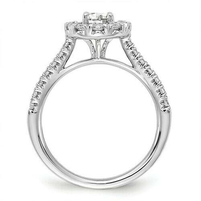 1.00CT Floral Halo Round Real Diamond Engagement Ring 14K White Gold