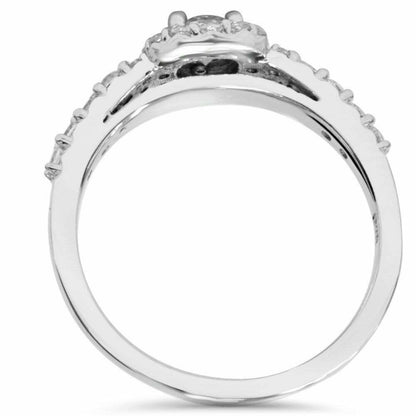 3/4CT Cushion Halo Round Diamond Engagement Ring 14K White Gold