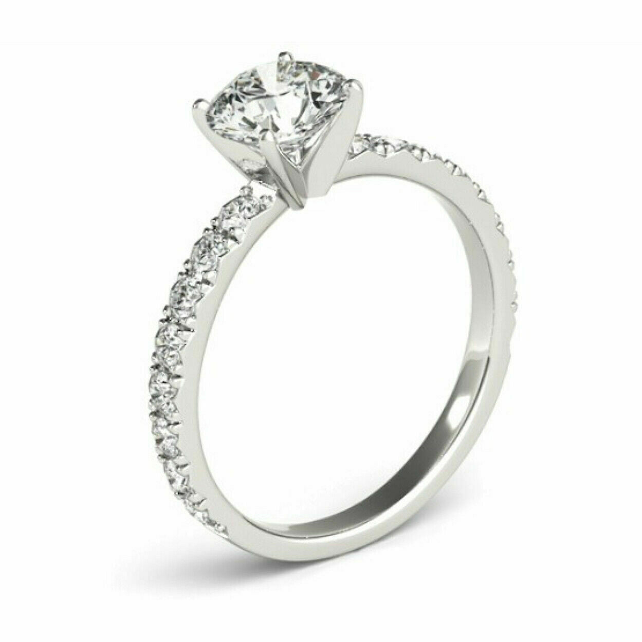 1 Ct Diamond Round Cut Engagement Ring Single Row 14k White Gold