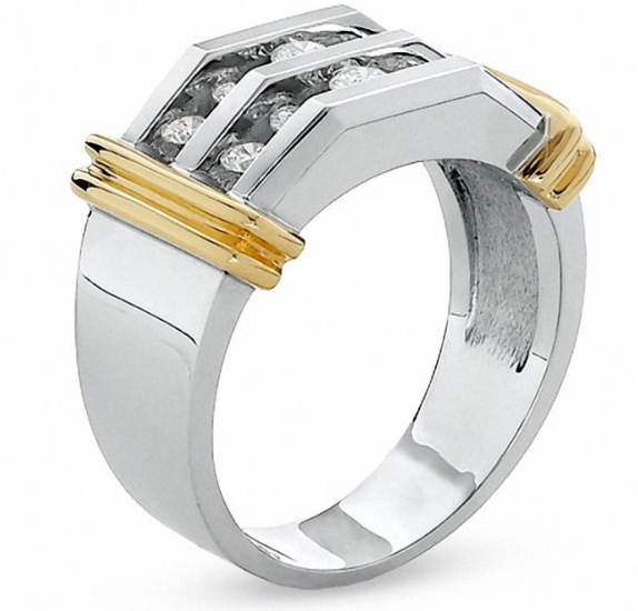 Men's 1 CT. T.W. Diamond Double Row Band in 10K Two-Tone Gold