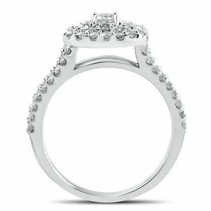 1 1/10ct Cushion Halo Solitaire Diamond Engagement Wedding Ring Set White Gold