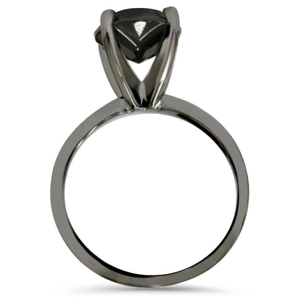 3ct Black Diamond Solitaire Engagement Ring 14K Black Gold