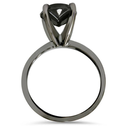 2ct Treated Black Diamond Solitaire Engagement Ring 14K Black Gold
