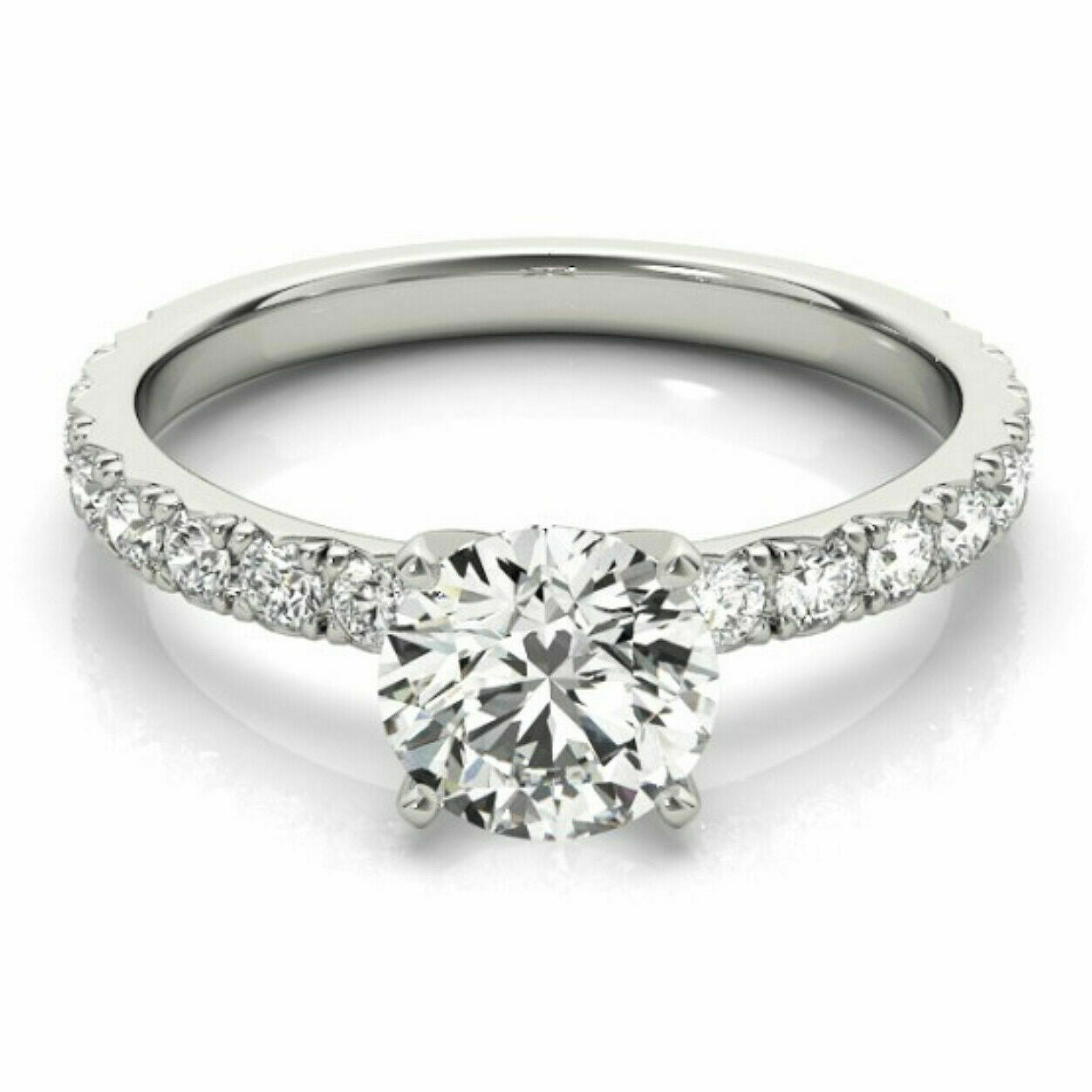 1 Ct Diamond Round Cut Engagement Ring Single Row 14k White Gold