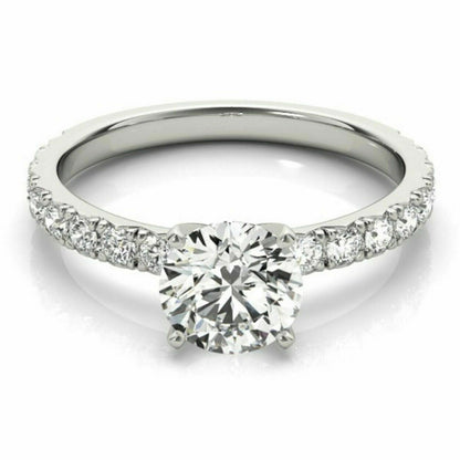 1 Ct Diamond Round Cut Engagement Ring Single Row 14k White Gold