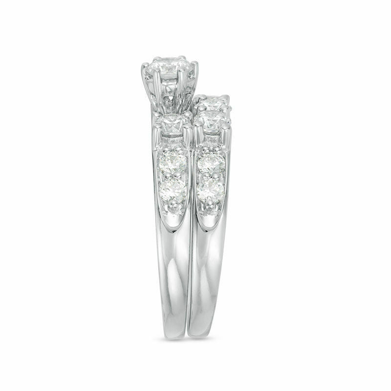 3 CT. Diamond Past Present Future Bridal Engagement Ring Set in 10K White Gold